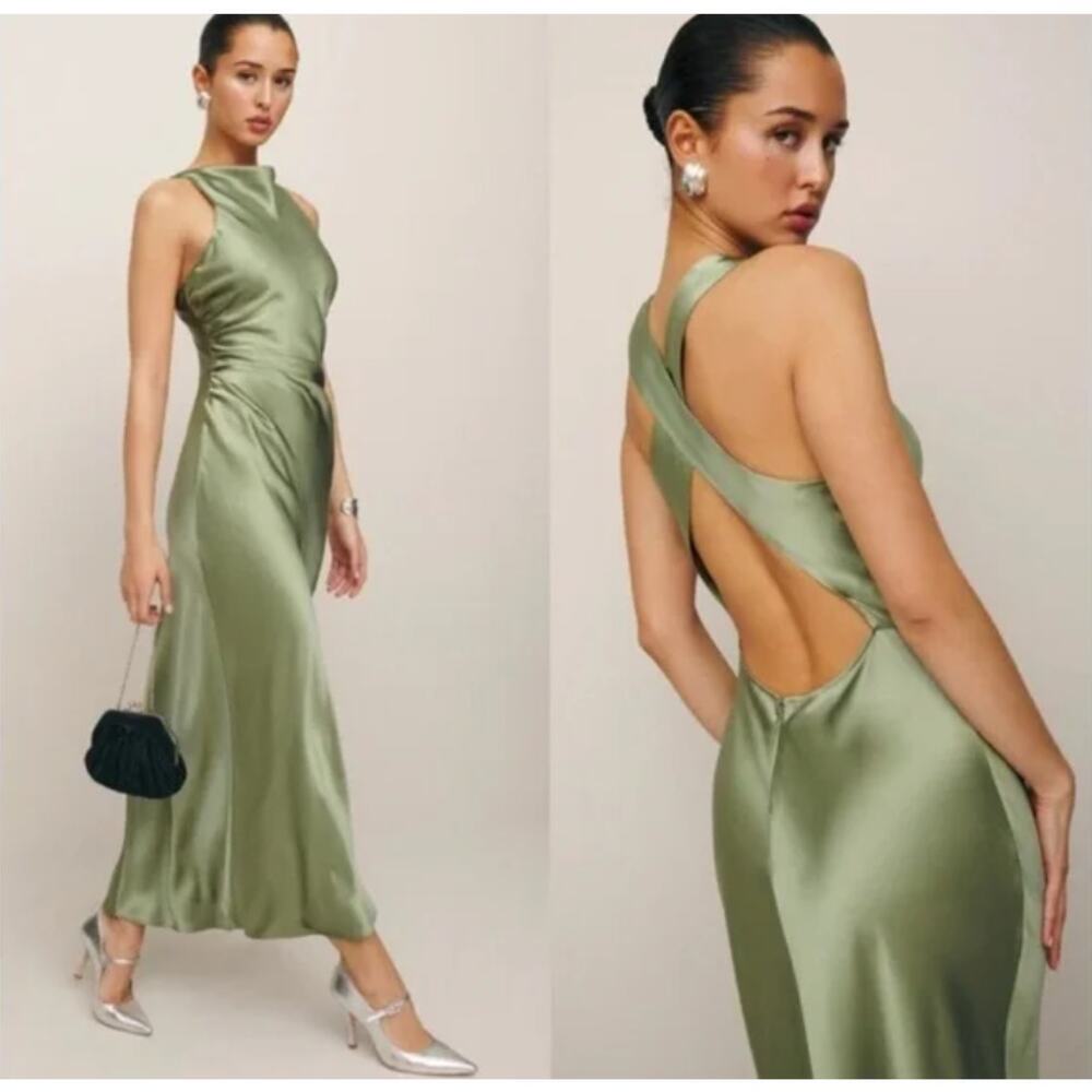 Reformation Womens Casette Silk Dress Artichoke Size 10 NWT